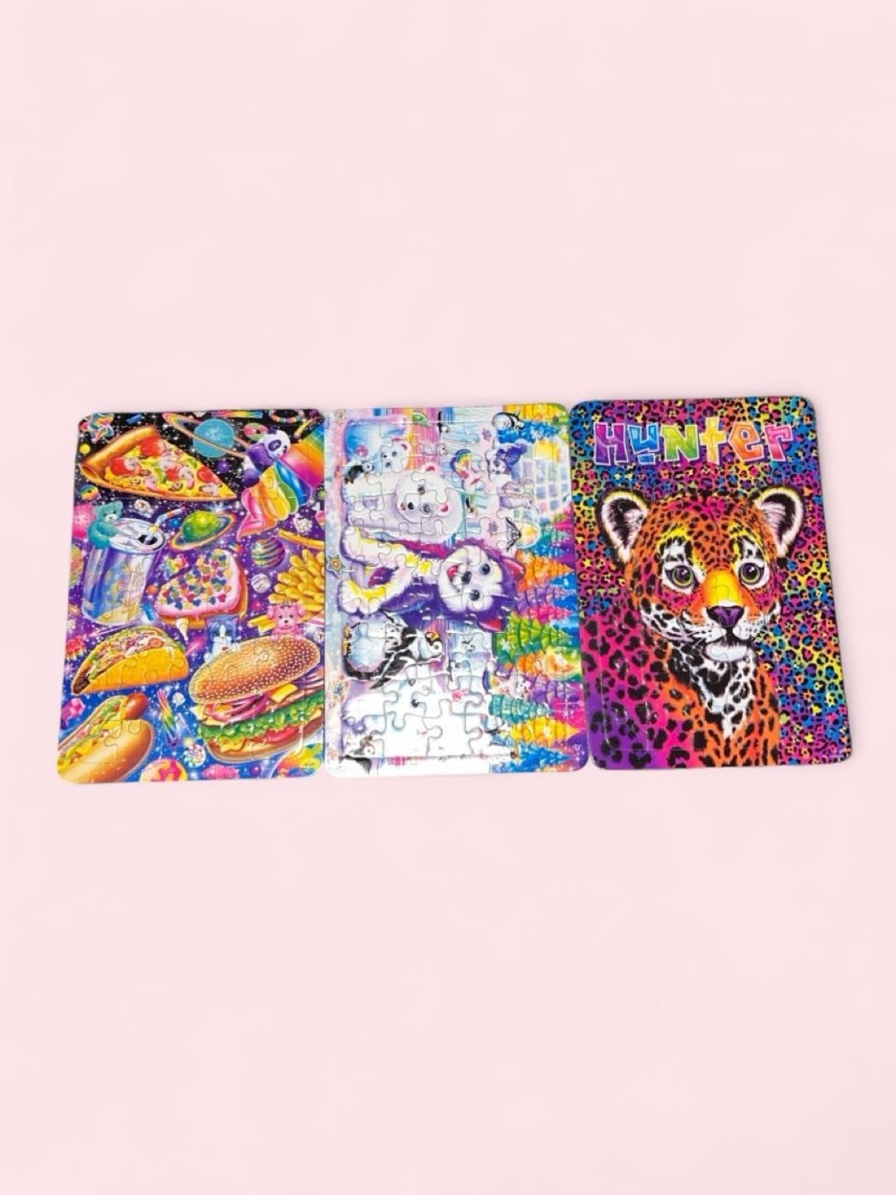 Small Lisa Frank Trio of Neon Puzzle/Art Cards - Bright Multicolor